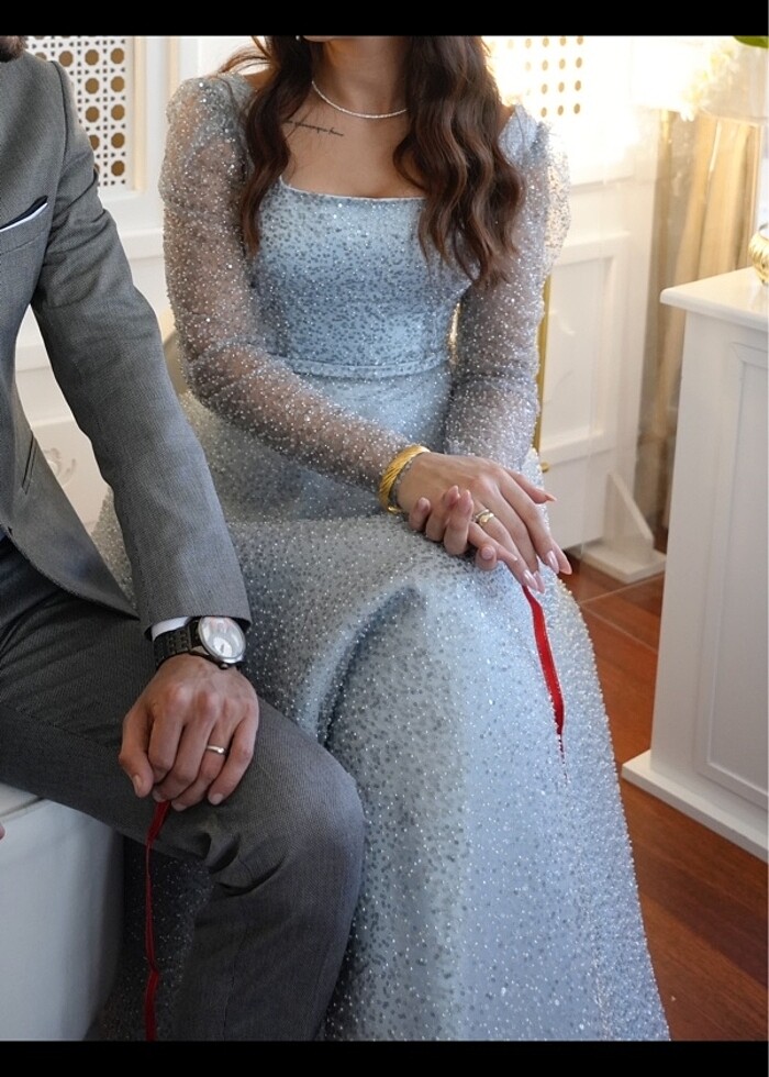 Taşlı simli abiye elbise - Görsel 3