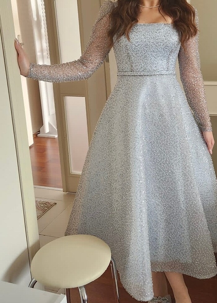 Taşlı simli abiye elbise - Görsel 2