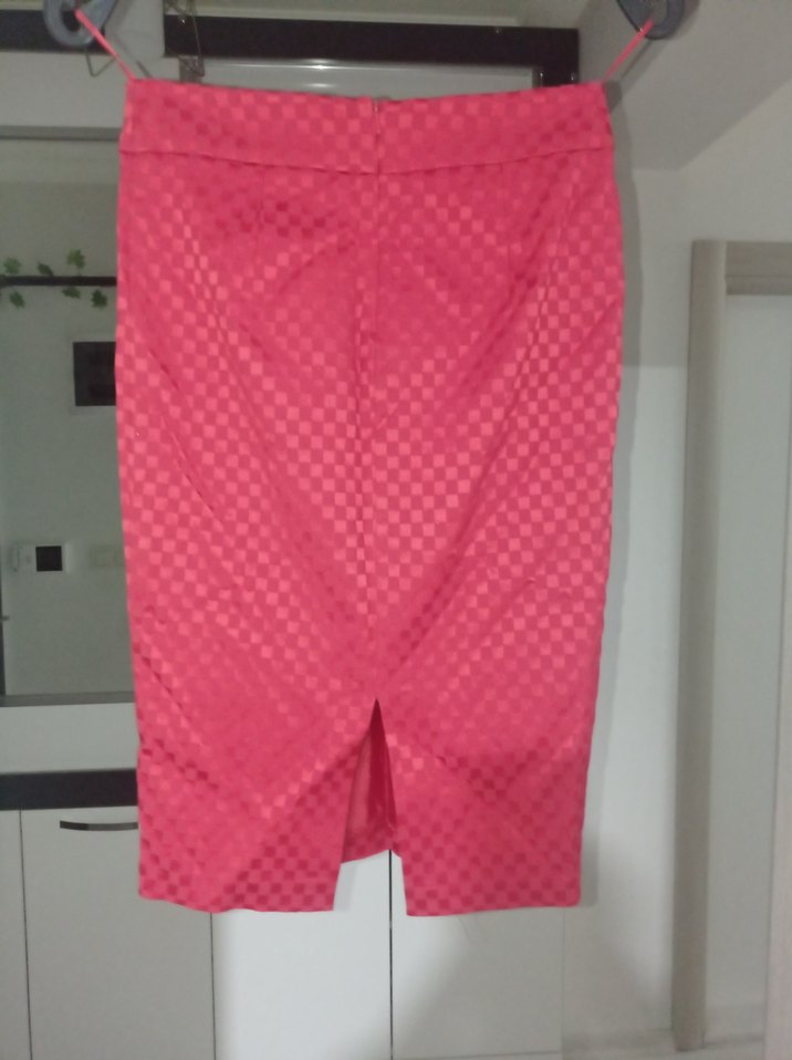 Pembe Midi Kalem Etek, Kemerli, Parlak - Görsel 3