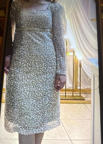 Boncuk İşlemeli Vintage Midi Elbise - Görsel 3