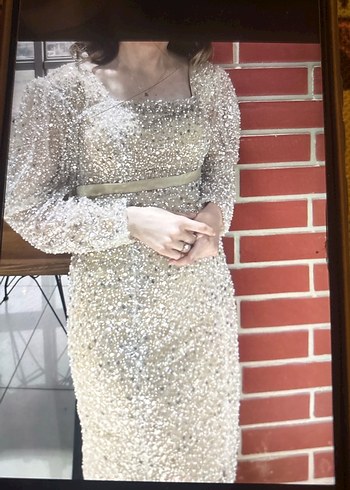 Boncuk İşlemeli Vintage Midi Elbise - Görsel 2