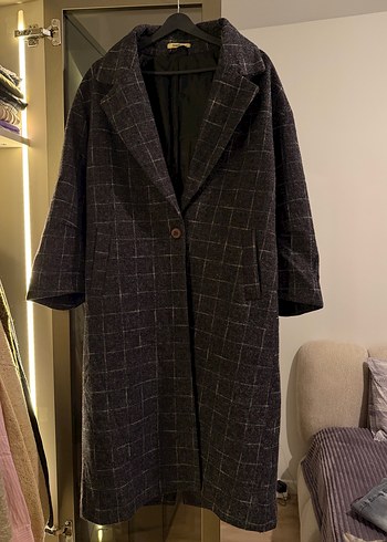 Kareli Desenli Tek Düğmeli Kaban - Görsel 12