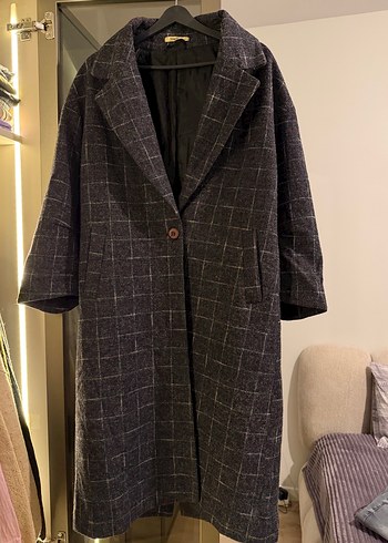 Kareli Desenli Tek Düğmeli Kaban - Görsel 10