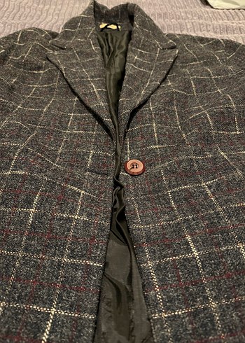 Kareli Desenli Tek Düğmeli Kaban - Görsel 4