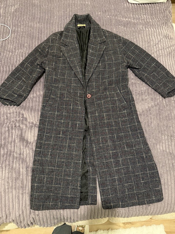 Kareli Desenli Tek Düğmeli Kaban - Görsel 3