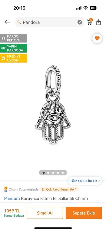 Pandora Pandora Fatma ana eli charm orijinal