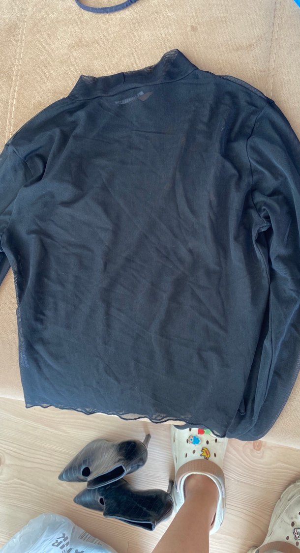 Siyah Kadın Uzun Kollu Boğazlı Bluz tül - Görsel 2