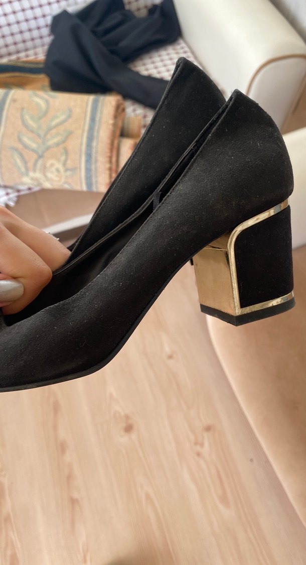 Klasik siyah  Süet Dolgu Topuklu Stiletto 38 - Görsel 3