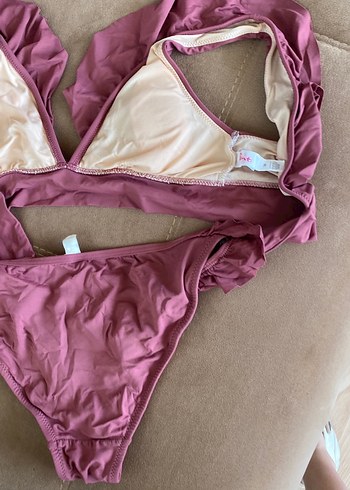 38 Beden pembe Renk Pembe Fırfırlı Bohem Bikini penti 38