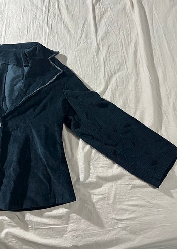 Düğmeli Lacivert kadife ceket - Görsel 2