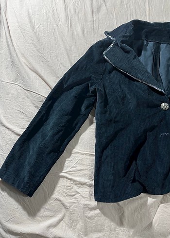 Düğmeli Lacivert kadife ceket - Görsel 3
