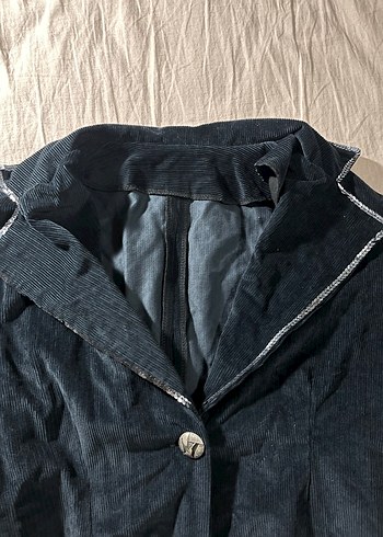 Düğmeli Lacivert kadife ceket - Görsel 5