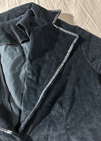 Düğmeli Lacivert kadife ceket - Görsel 4