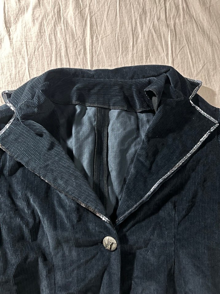 Düğmeli Lacivert kadife ceket - Görsel 5