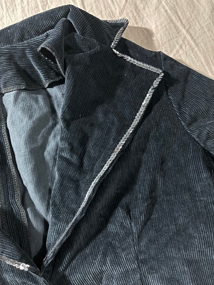 Düğmeli Lacivert kadife ceket - Görsel 4