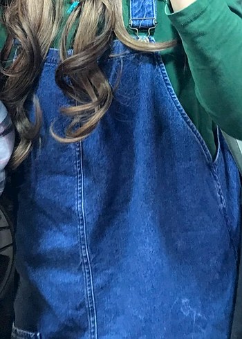 Kadın Mavi Denim Midi Kısa Tulum - Görsel 2