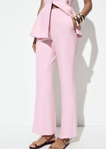 Pembe Büzgülü Kadın Kumaş Pantolon