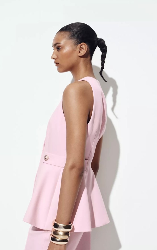 Pudra Pembe Düğmeli Kolsuz Mini Ofis Üstü - Görsel 3