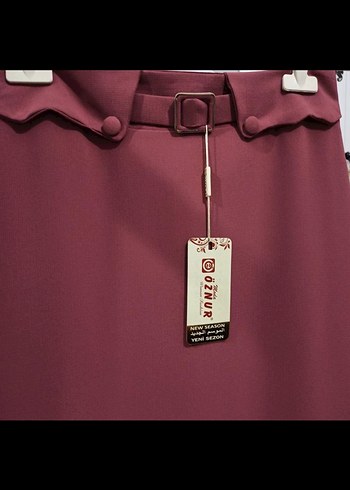 38 Beden bordo Renk Kemerli Uzun Kadın Etek