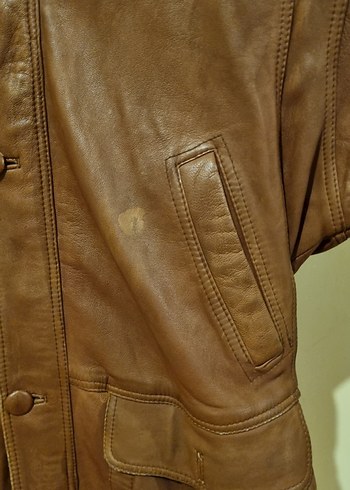 Vintage Düğmeli Kahverengi Deri Erkek Ceket - Görsel 2