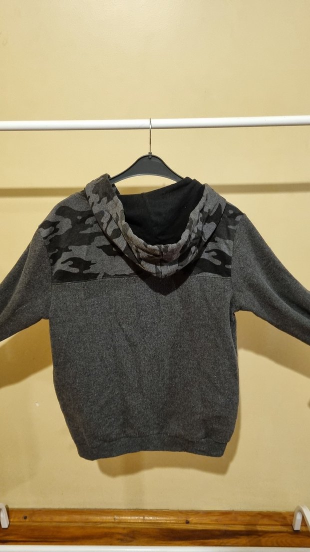 Gri Kamuflaj Desenli Fermuarlı Erkek Sweatshirt - Görsel 2