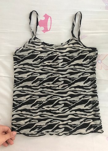 Zebra Desenli transparan İnce Askılı Atlet