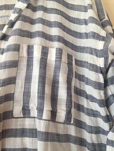 xs Beden Oversize Keten Çizgili Gömlek