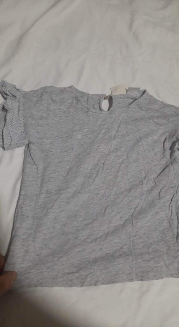 Kız Çocuk Gri Keten Kısa Kollu Tişört - Görsel 2