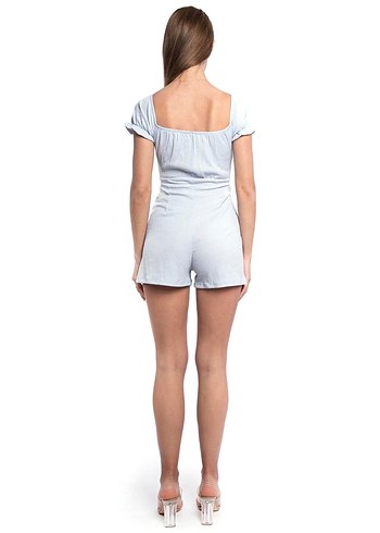 Mavi Kısa Kollu Mini Denim Tulum - Görsel 4