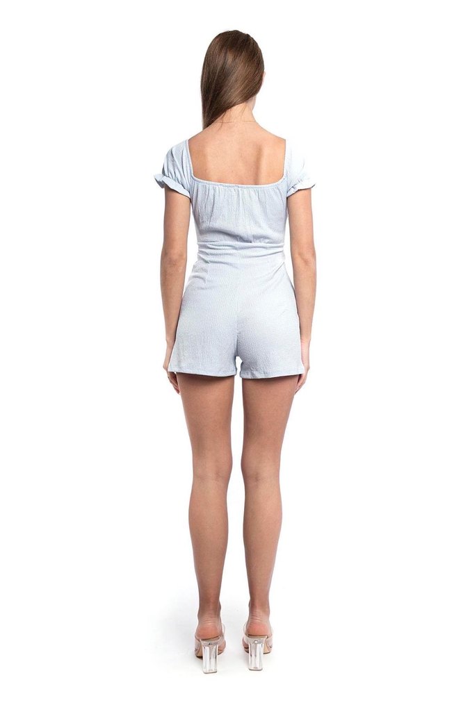 Mavi Kısa Kollu Mini Denim Tulum - Görsel 4