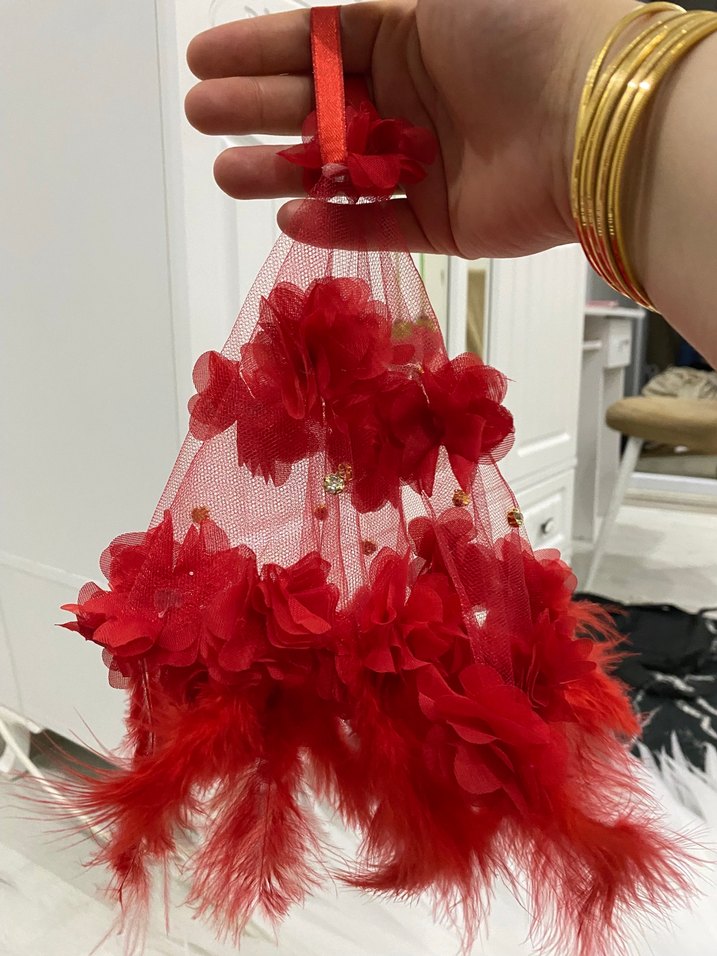 Kırmızı Püsküllü Kadın el mendili - Görsel 2