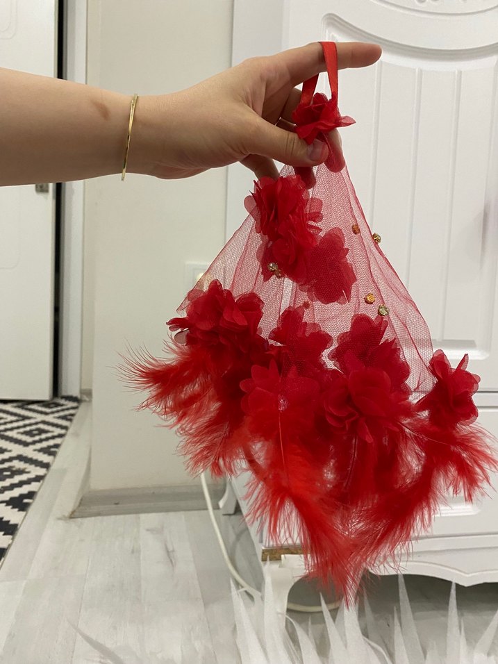 Kırmızı Püsküllü Kadın el mendili - Görsel 3