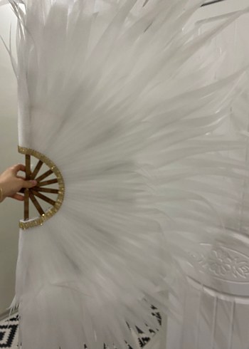 Beyaz Tüylü Led Işıklı Yelpaze - Görsel 2