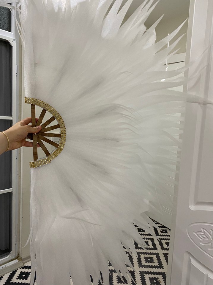 Beyaz Tüylü Led Işıklı Yelpaze - Görsel 3