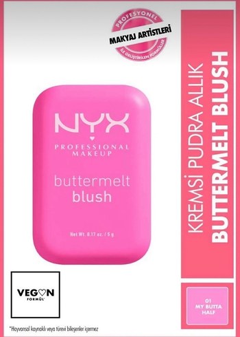 NYX Buttermelt Krem Pudra Allık - 01 Pembe
