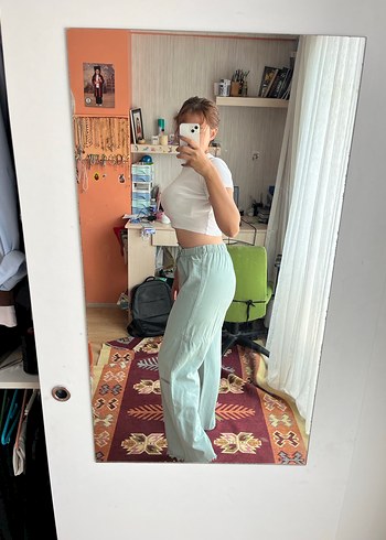 m Beden Yeşil Tie-Dye Pamuklu Rahat Kesim Kadın Pantolon