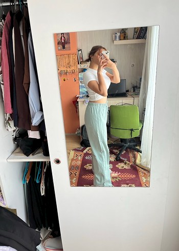 Diğer Yeşil Tie-Dye Pamuklu Rahat Kesim Kadın Pantolon