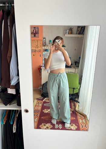 Yeşil Tie-Dye Pamuklu Rahat Kesim Kadın Pantolon
