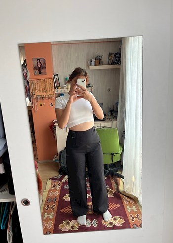 Siyah Kadın wideleg Pantolon Midi Boy Bol Kesim