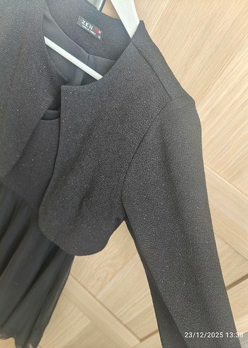 Siyah V Yaka Kadın Abiye Elbise - Görsel 2