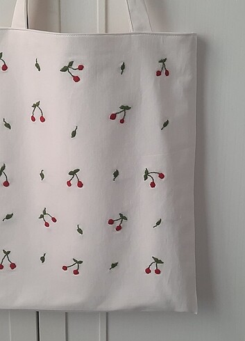 Kirazlı İşleme Bez Çanta - Görsel 5