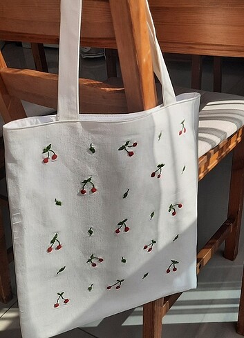 Kirazlı İşleme Bez Çanta - Görsel 6