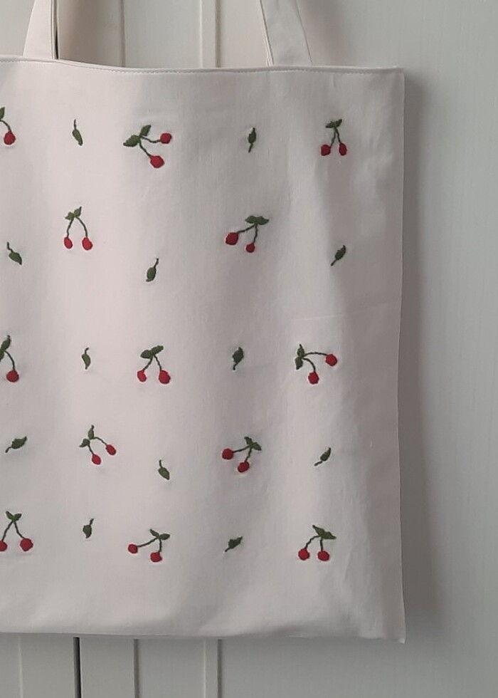 Kirazlı İşleme Bez Çanta - Görsel 5