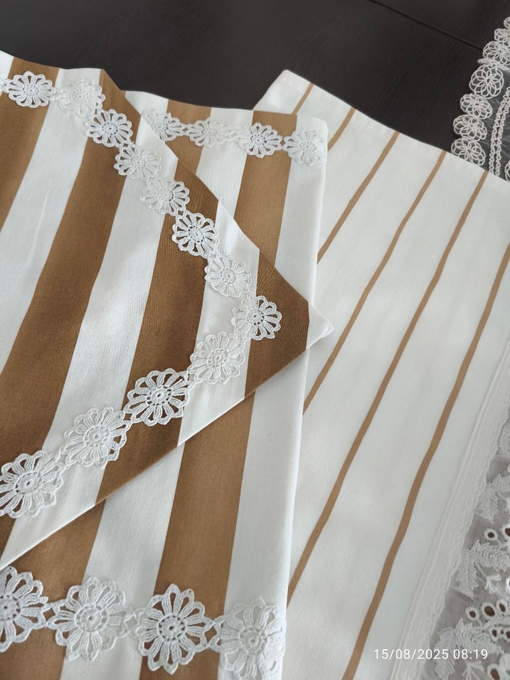 Nakışlı Bej Çizgili Masa Örtüsü Runner - Görsel 2