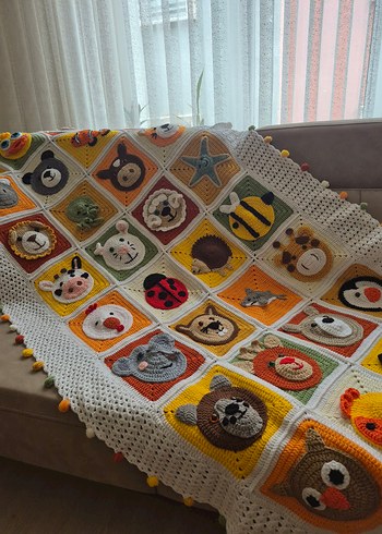 Nakışlı Çok Renkli Çocuk Örgü Battaniye - Görsel 14