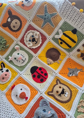 Nakışlı Çok Renkli Çocuk Örgü Battaniye - Görsel 16