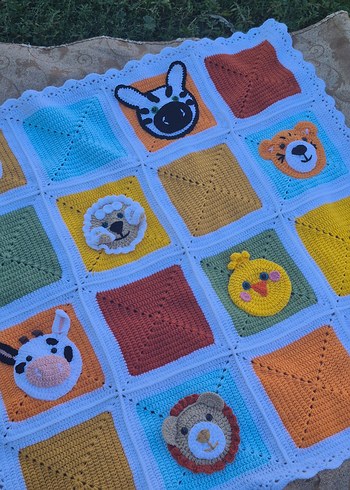 Nakışlı Çok Renkli Çocuk Örgü Battaniye - Görsel 8