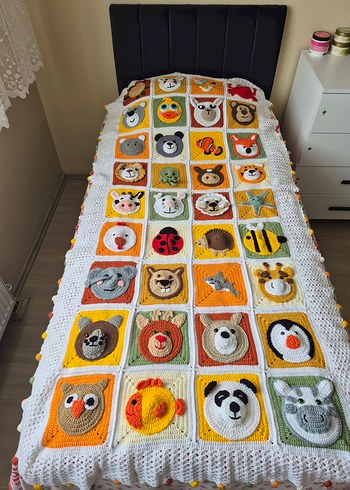 Nakışlı Çok Renkli Çocuk Örgü Battaniye - Görsel 13