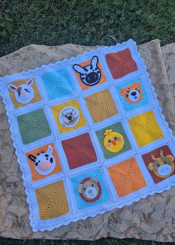 Nakışlı Çok Renkli Çocuk Örgü Battaniye - Görsel 9