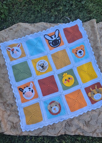 Nakışlı Çok Renkli Çocuk Örgü Battaniye - Görsel 7